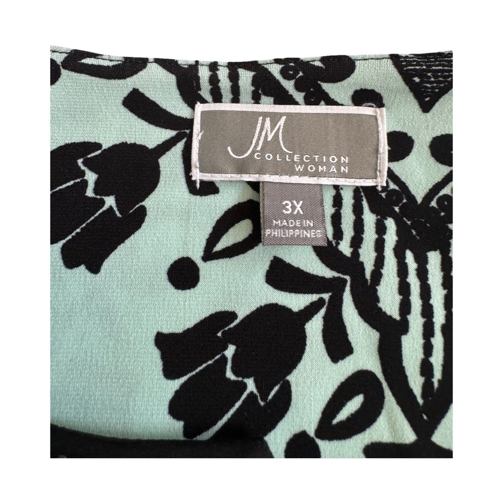 JM Collection Black and Mint Floral Top - Picture 2 of 7